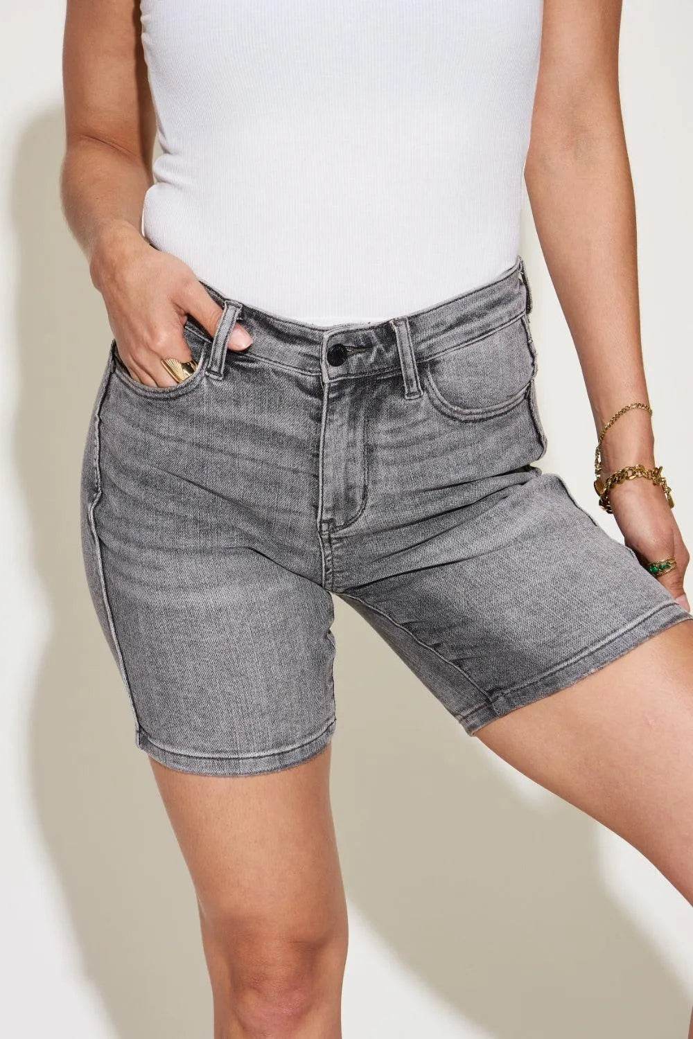 Bona Fide Fashion - Full Size High Waist Washed Denim Shorts - Women Fashion - Bona Fide Fashion