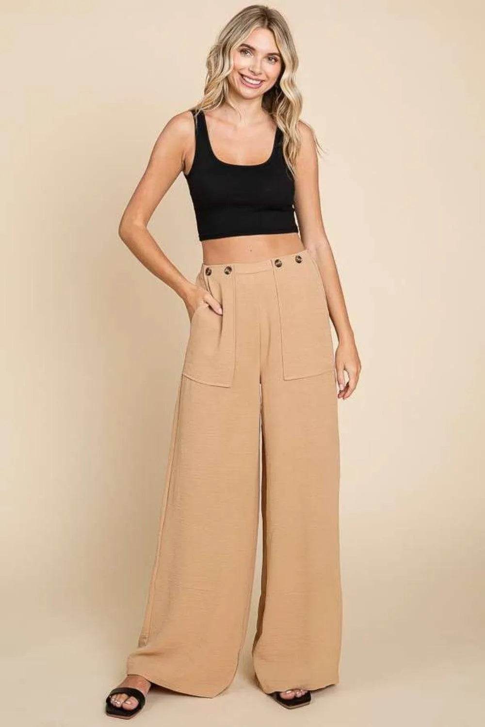 Bona Fide Fashion - Full Size High Waist Wide Leg Cargo Pants - Women Fashion - Bona Fide Fashion