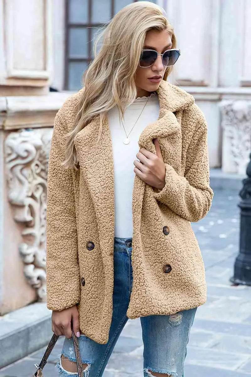 Bona Fide Fashion - Full Size Lapel Collar Sherpa Coat - Women Fashion - Bona Fide Fashion