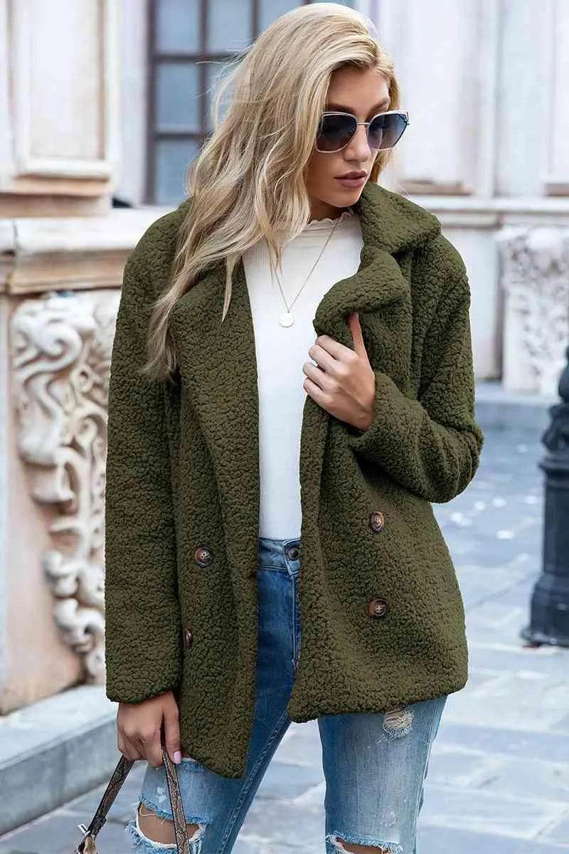 Bona Fide Fashion - Full Size Lapel Collar Sherpa Coat - Women Fashion - Bona Fide Fashion