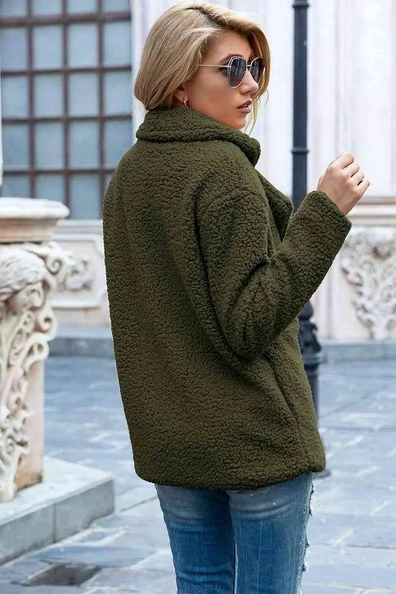 Bona Fide Fashion - Full Size Lapel Collar Sherpa Coat - Women Fashion - Bona Fide Fashion