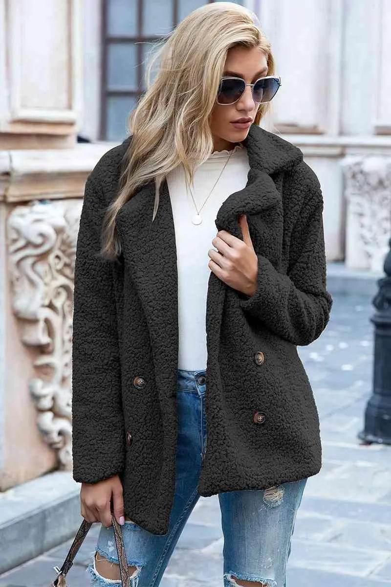 Bona Fide Fashion - Full Size Lapel Collar Sherpa Coat - Women Fashion - Bona Fide Fashion