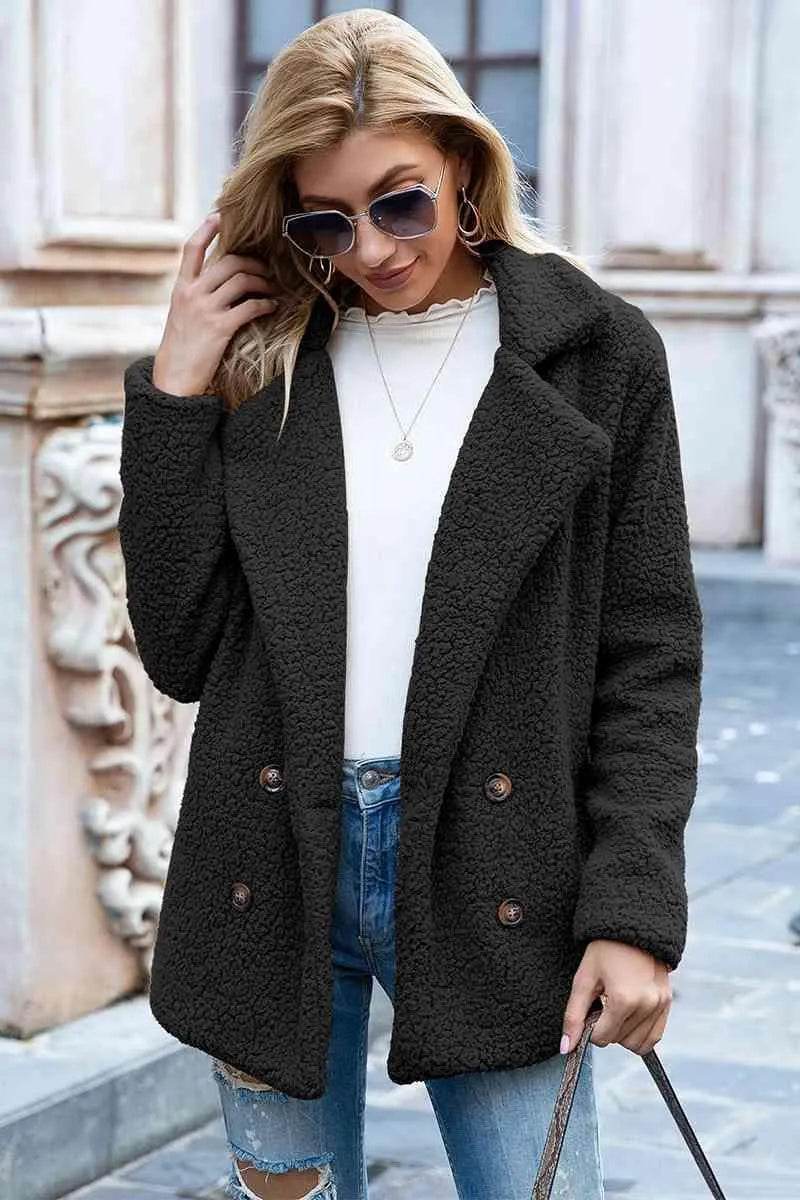 Bona Fide Fashion - Full Size Lapel Collar Sherpa Coat - Women Fashion - Bona Fide Fashion