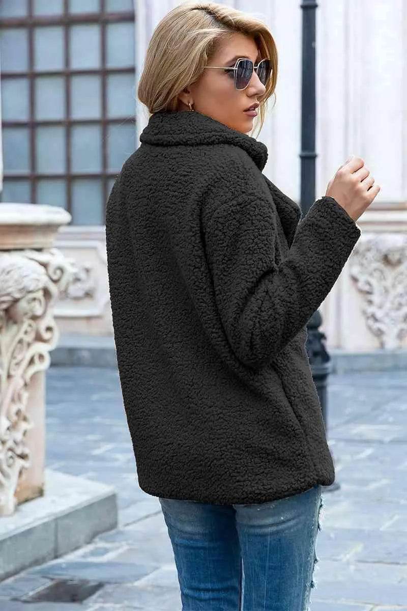 Bona Fide Fashion - Full Size Lapel Collar Sherpa Coat - Women Fashion - Bona Fide Fashion