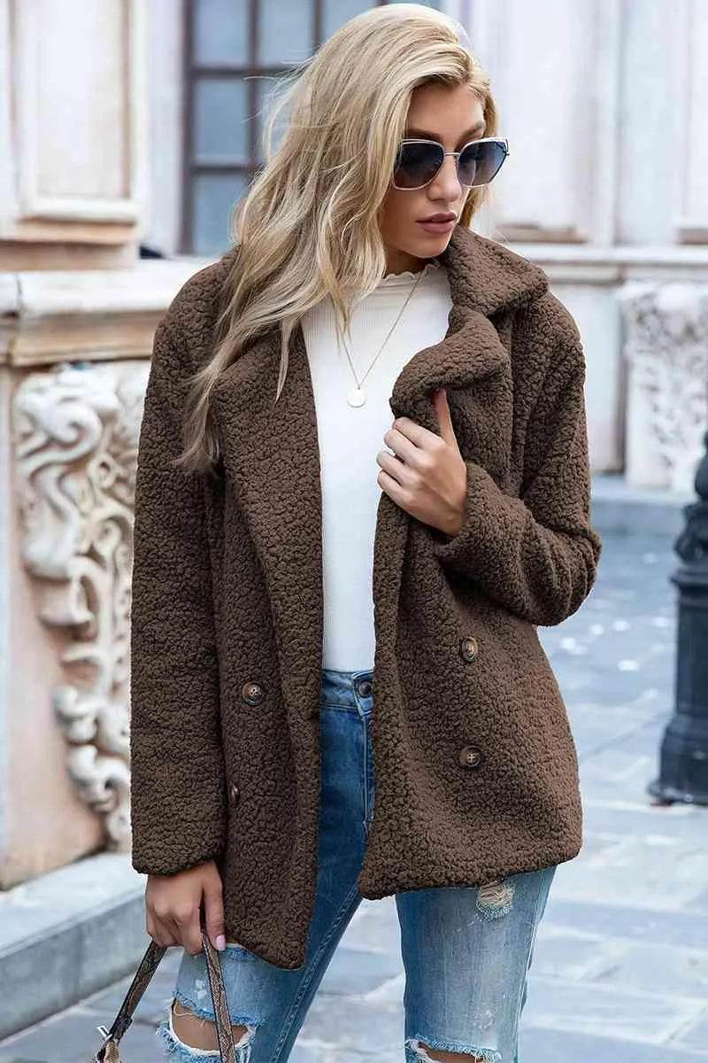 Bona Fide Fashion - Full Size Lapel Collar Sherpa Coat - Women Fashion - Bona Fide Fashion