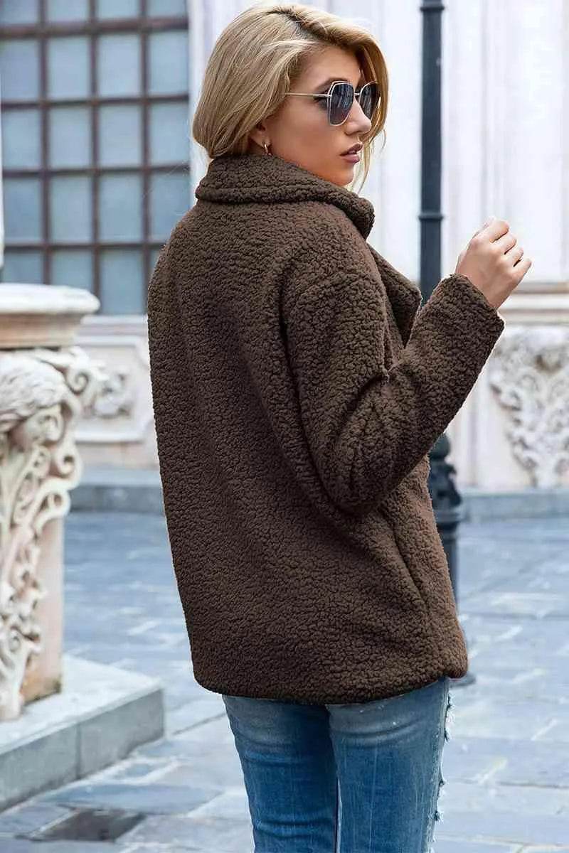 Bona Fide Fashion - Full Size Lapel Collar Sherpa Coat - Women Fashion - Bona Fide Fashion