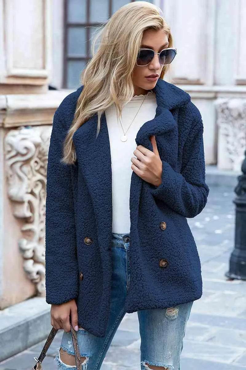 Bona Fide Fashion - Full Size Lapel Collar Sherpa Coat - Women Fashion - Bona Fide Fashion