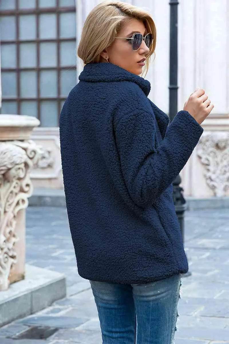 Bona Fide Fashion - Full Size Lapel Collar Sherpa Coat - Women Fashion - Bona Fide Fashion