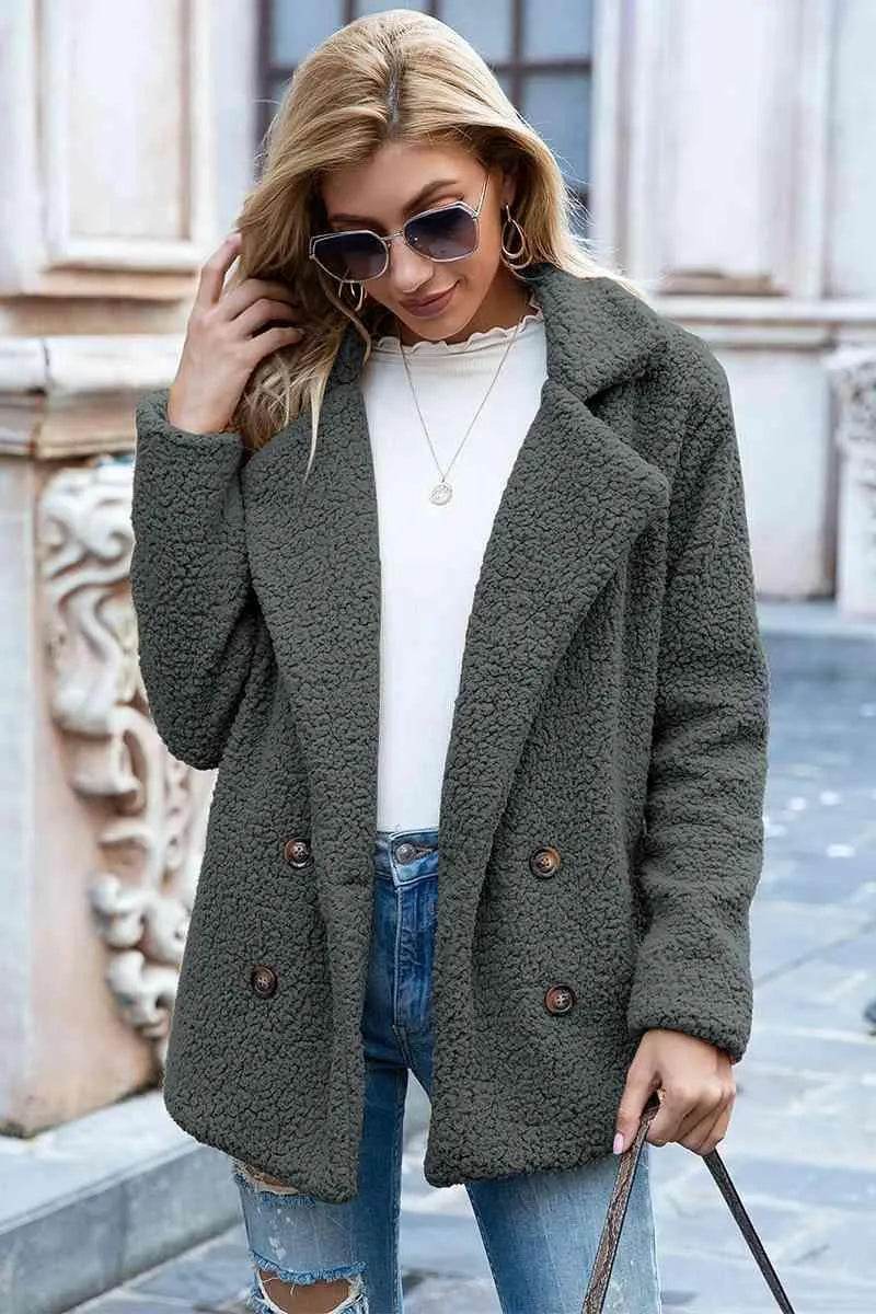 Bona Fide Fashion - Full Size Lapel Collar Sherpa Coat - Women Fashion - Bona Fide Fashion