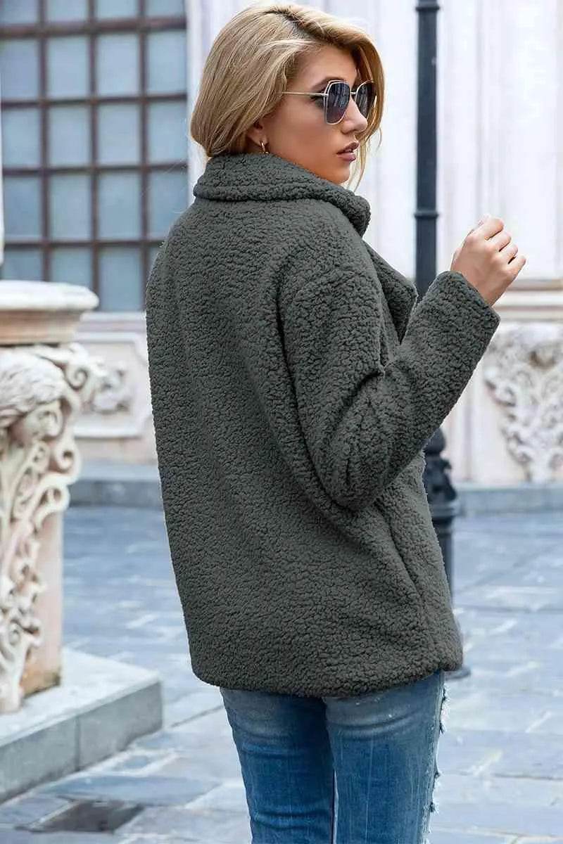 Bona Fide Fashion - Full Size Lapel Collar Sherpa Coat - Women Fashion - Bona Fide Fashion