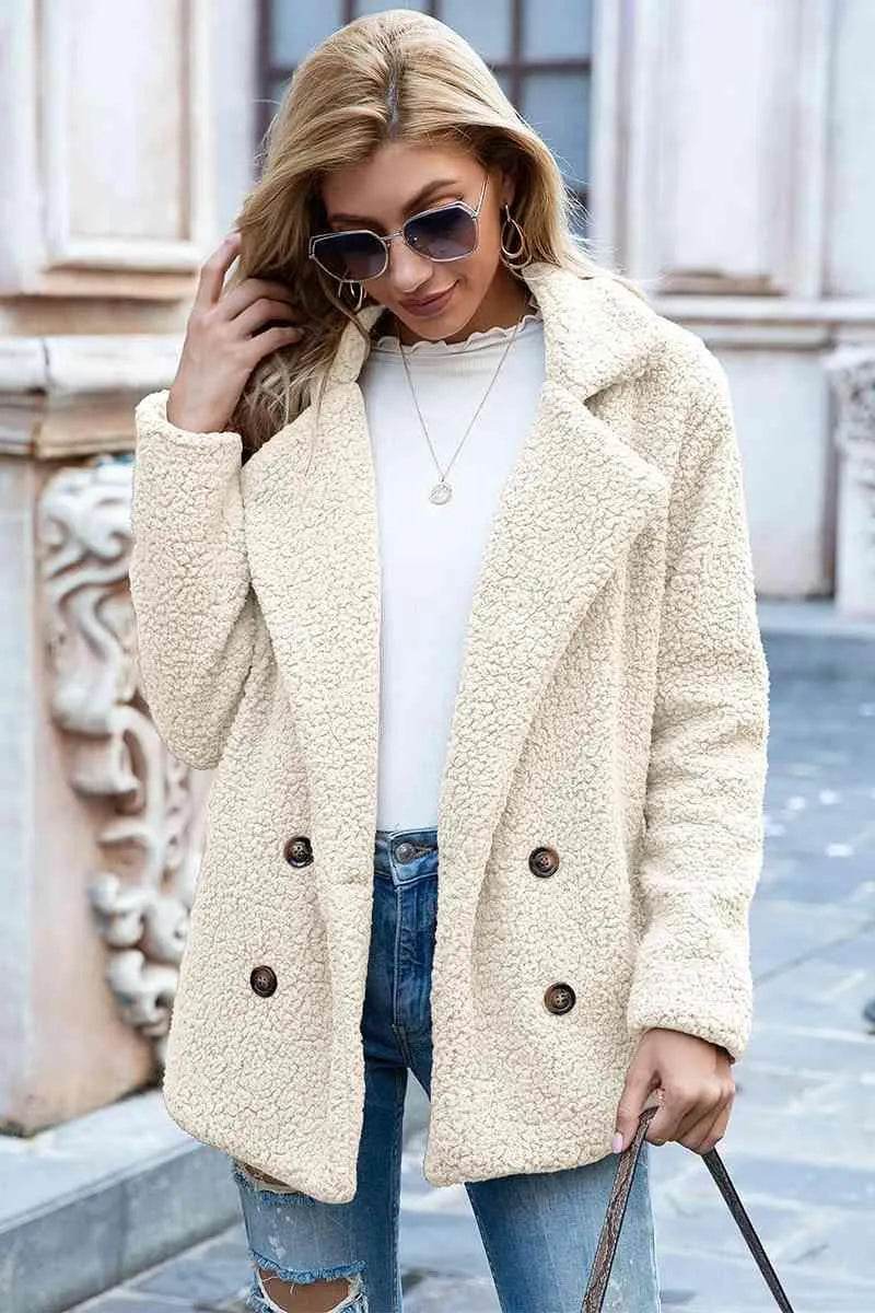 Bona Fide Fashion - Full Size Lapel Collar Sherpa Coat - Women Fashion - Bona Fide Fashion