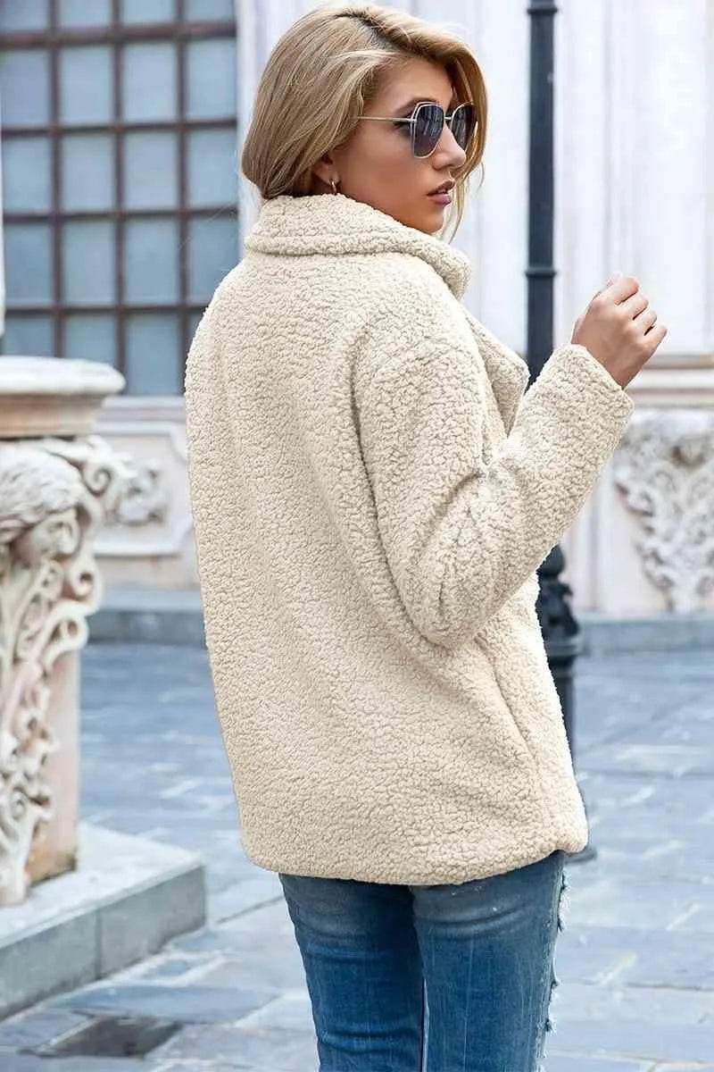 Bona Fide Fashion - Full Size Lapel Collar Sherpa Coat - Women Fashion - Bona Fide Fashion