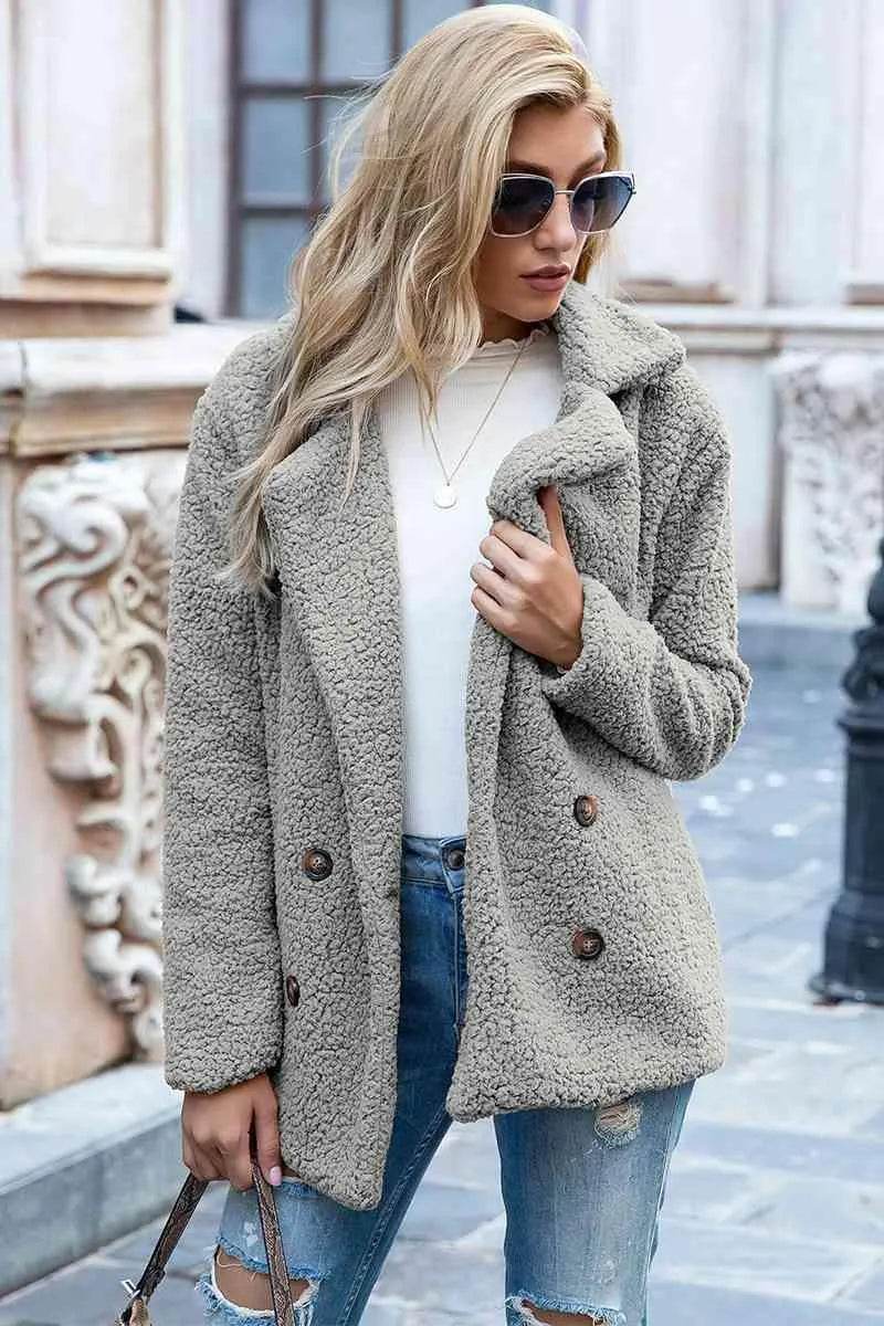 Bona Fide Fashion - Full Size Lapel Collar Sherpa Coat - Women Fashion - Bona Fide Fashion
