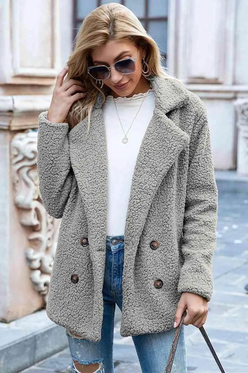 Bona Fide Fashion - Full Size Lapel Collar Sherpa Coat - Women Fashion - Bona Fide Fashion