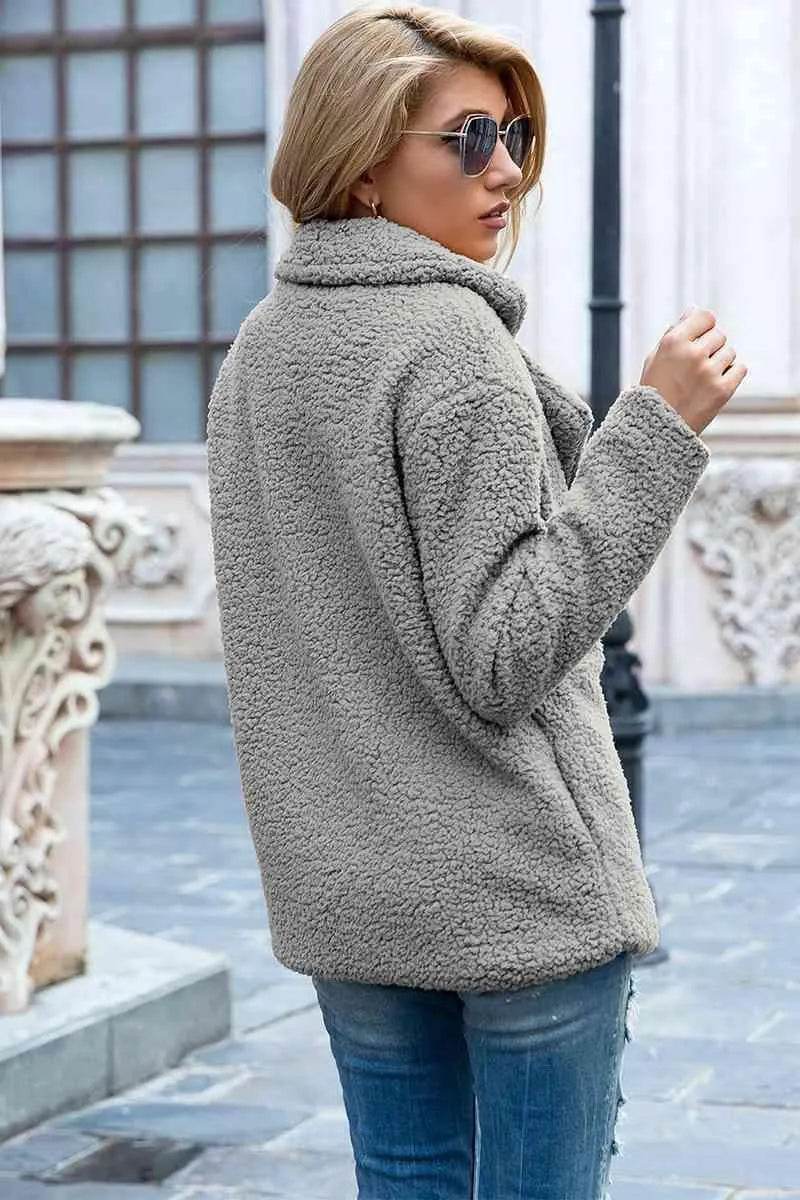 Bona Fide Fashion - Full Size Lapel Collar Sherpa Coat - Women Fashion - Bona Fide Fashion