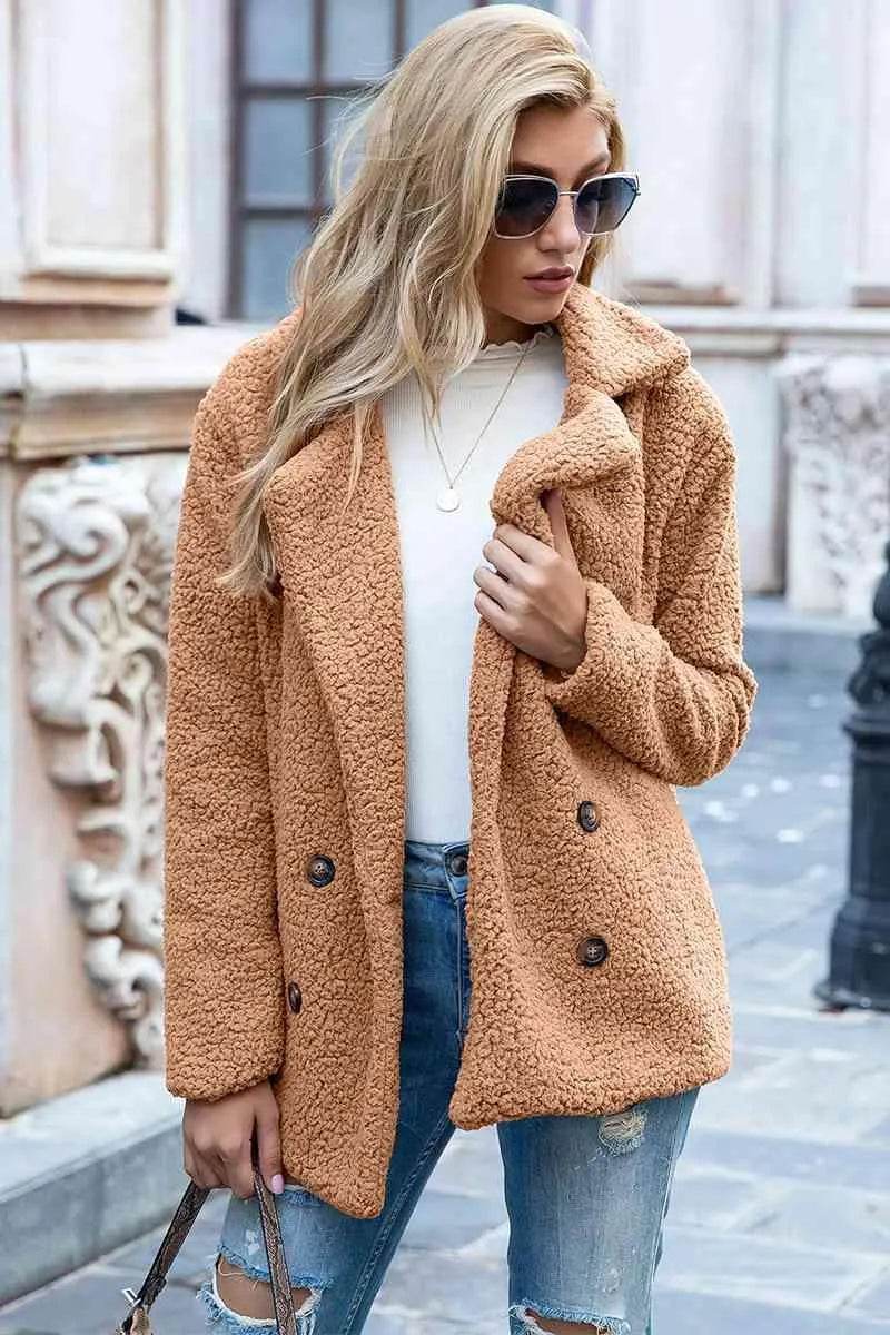 Bona Fide Fashion - Full Size Lapel Collar Sherpa Coat - Women Fashion - Bona Fide Fashion