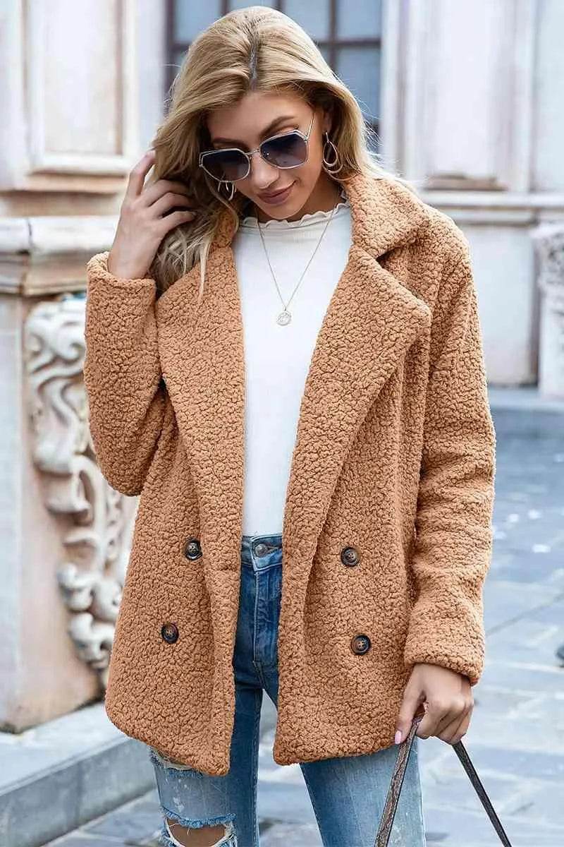 Bona Fide Fashion - Full Size Lapel Collar Sherpa Coat - Women Fashion - Bona Fide Fashion