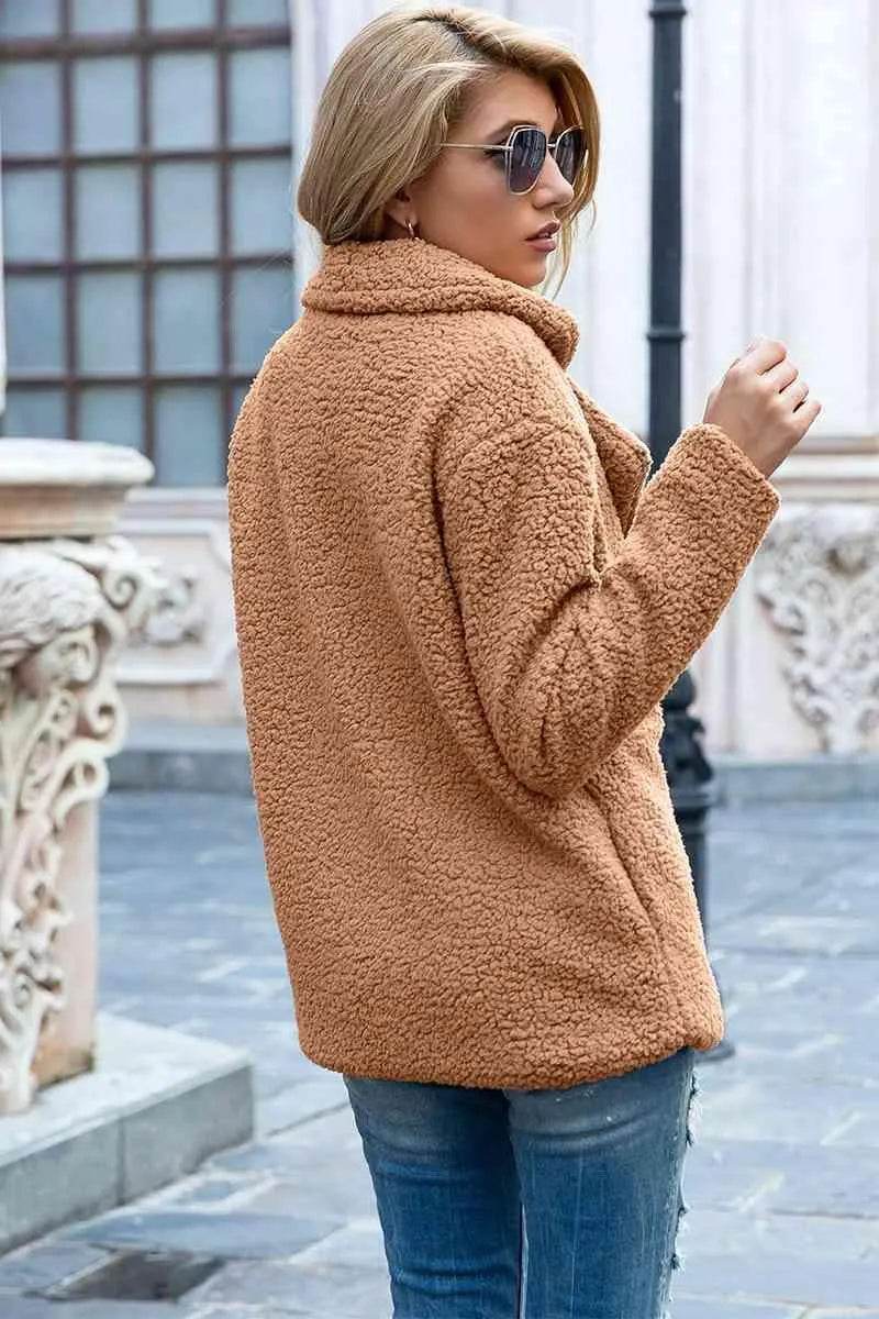 Bona Fide Fashion - Full Size Lapel Collar Sherpa Coat - Women Fashion - Bona Fide Fashion