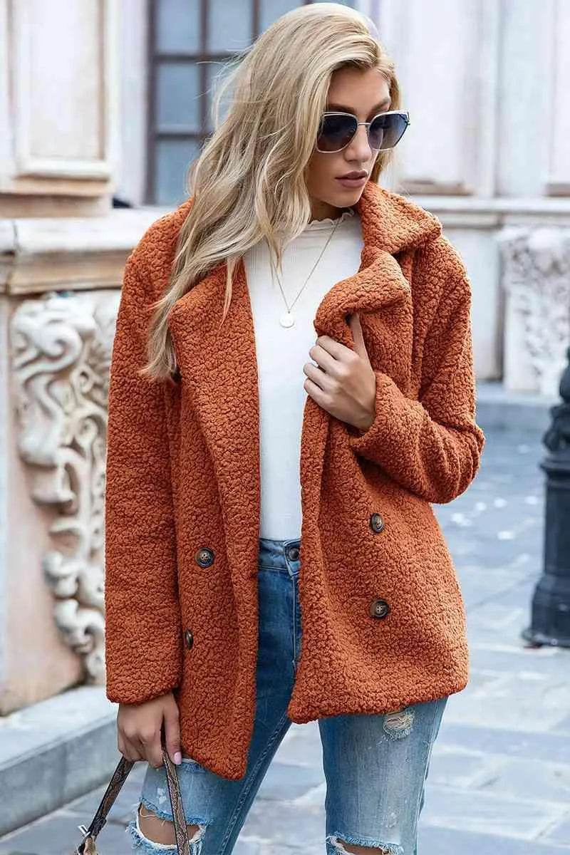Bona Fide Fashion - Full Size Lapel Collar Sherpa Coat - Women Fashion - Bona Fide Fashion