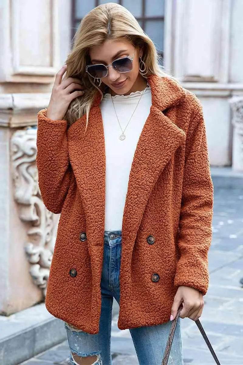 Bona Fide Fashion - Full Size Lapel Collar Sherpa Coat - Women Fashion - Bona Fide Fashion