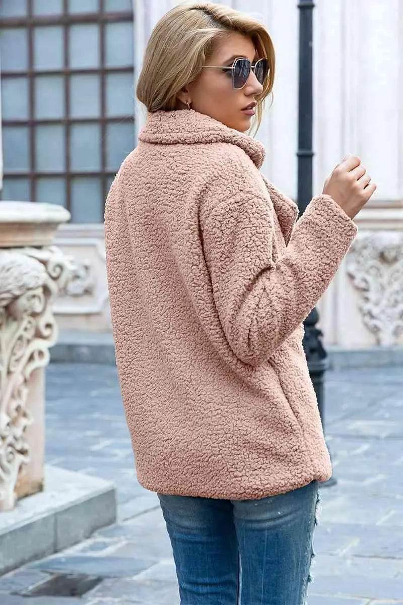 Bona Fide Fashion - Full Size Lapel Collar Sherpa Coat - Women Fashion - Bona Fide Fashion