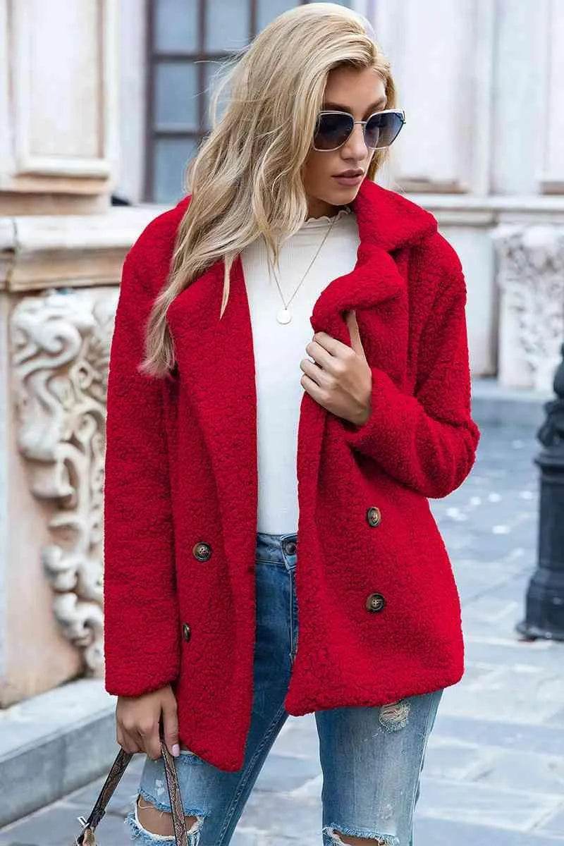 Bona Fide Fashion - Full Size Lapel Collar Sherpa Coat - Women Fashion - Bona Fide Fashion