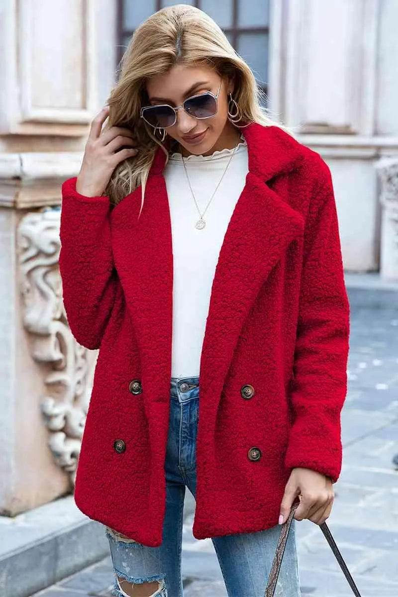 Bona Fide Fashion - Full Size Lapel Collar Sherpa Coat - Women Fashion - Bona Fide Fashion