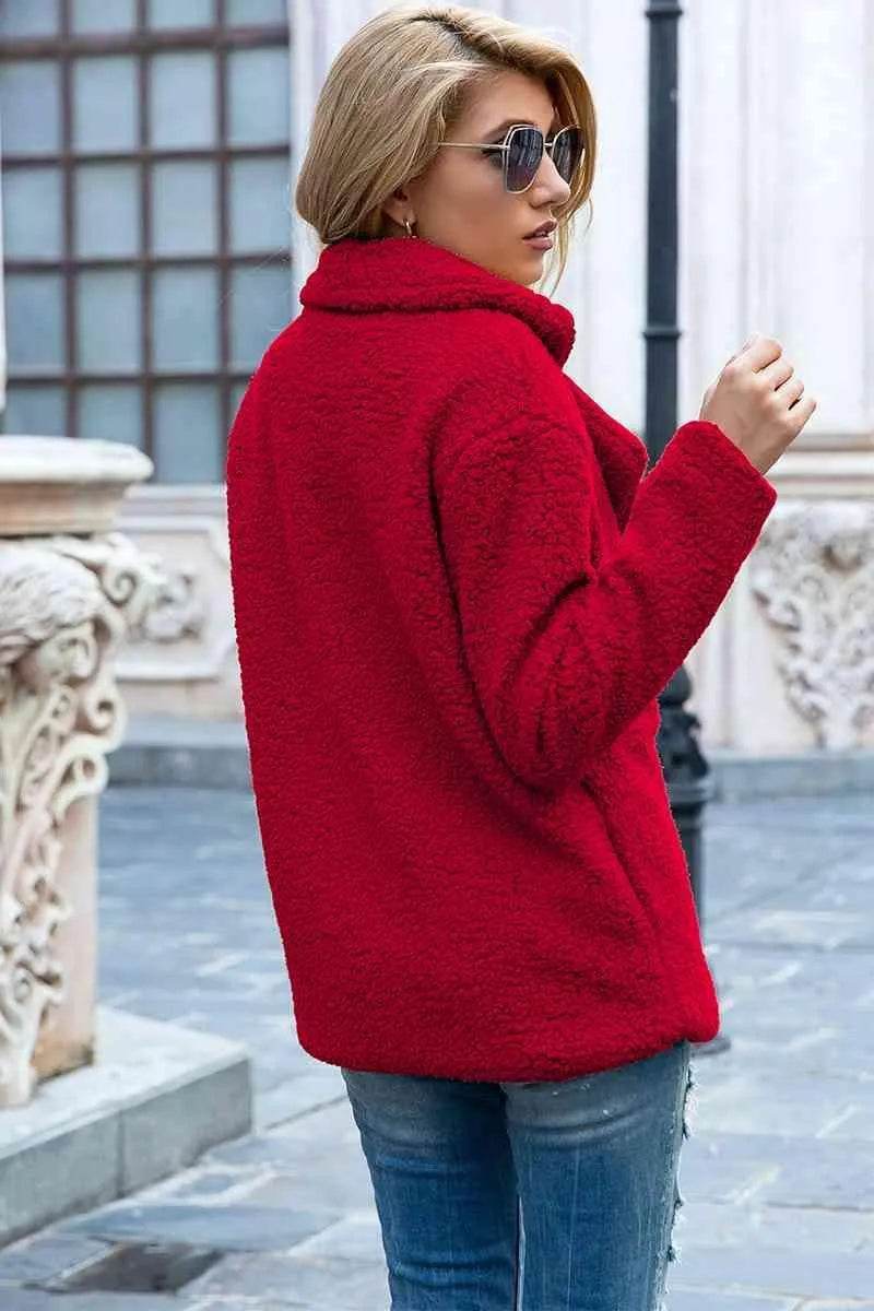 Bona Fide Fashion - Full Size Lapel Collar Sherpa Coat - Women Fashion - Bona Fide Fashion