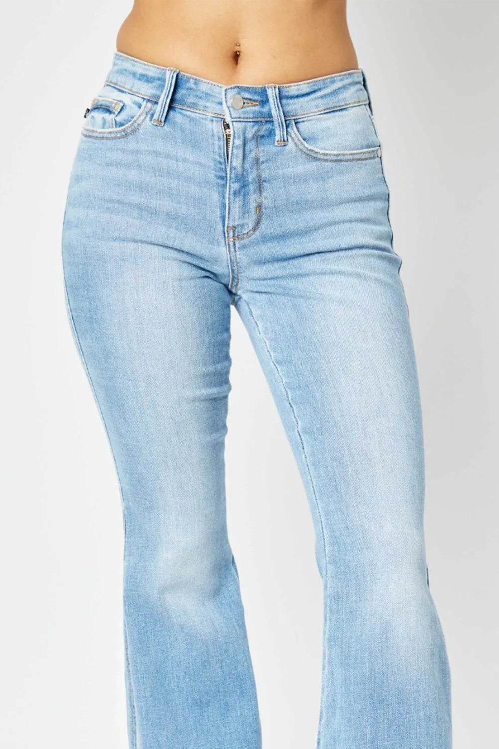 Full Size Mid Rise Raw Hem Slit Flare Jeans - Light Wash | Bona Fide Fashion - Bona Fide Fashion
