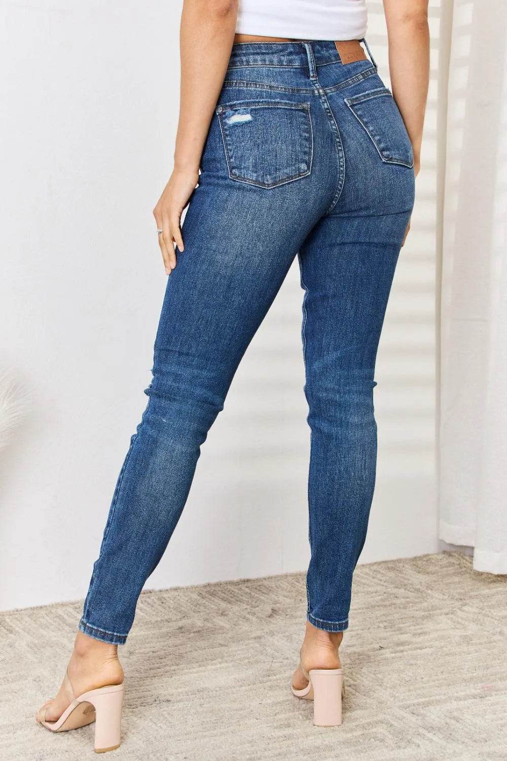 Bona Fide Fashion - Full Size Mid Waist Distressed Slim Jeans - Women Fashion - Bona Fide Fashion