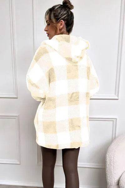 Bona Fide Fashion - Full Size Plaid Long Sleeve Hooded Coat - Women Fashion - Bona Fide Fashion