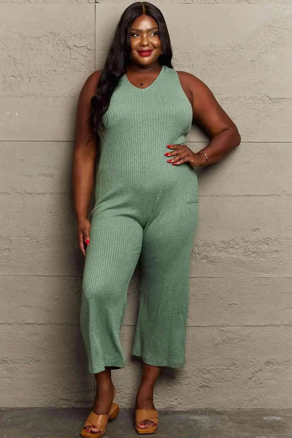 Bona Fide Fashion - Full Size Rib Knit Jumpsuit - Women Fashion - Bona Fide Fashion