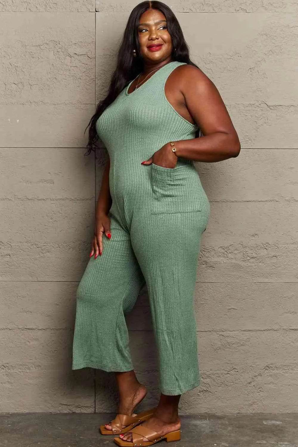 Bona Fide Fashion - Full Size Rib Knit Jumpsuit - Women Fashion - Bona Fide Fashion