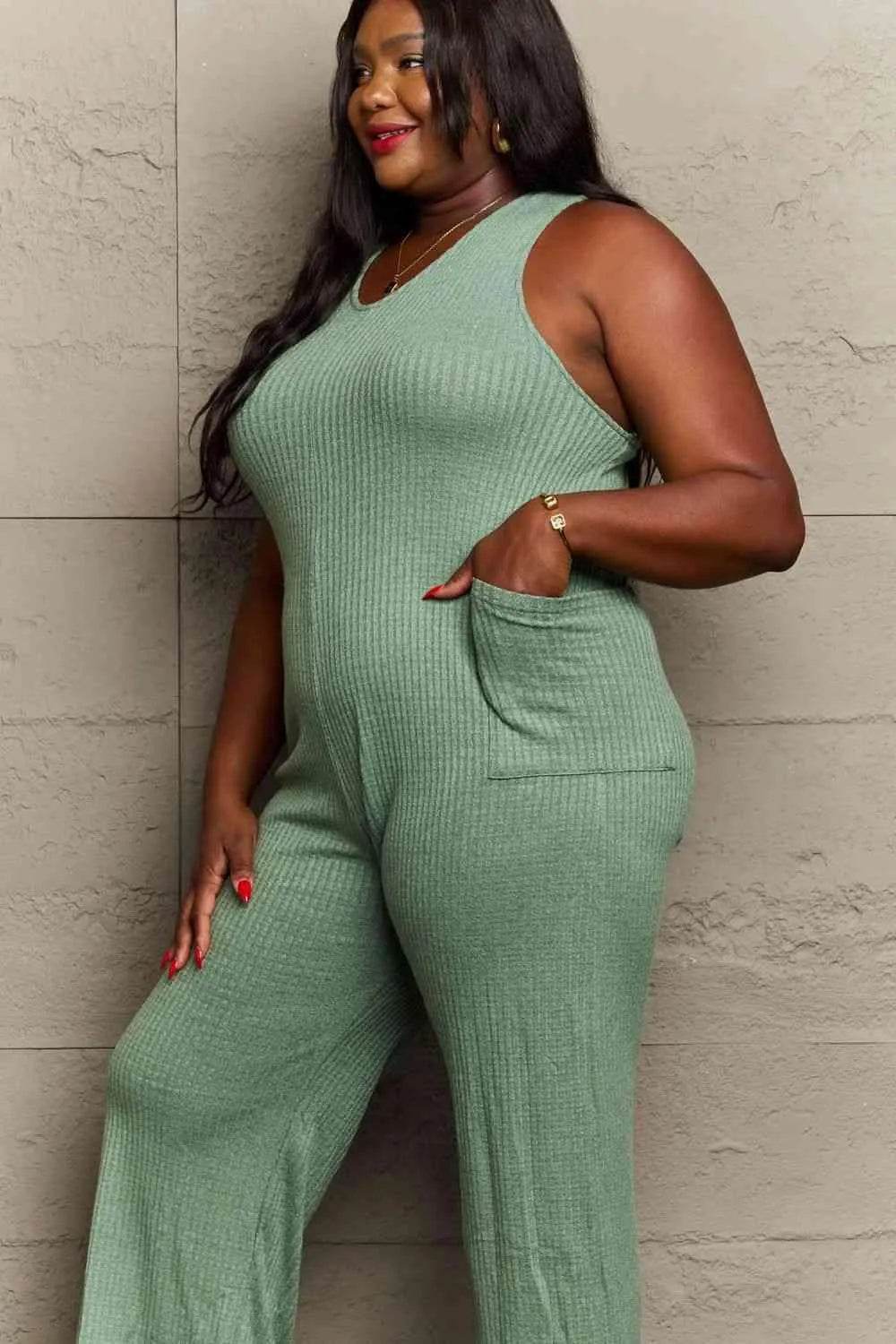 Bona Fide Fashion - Full Size Rib Knit Jumpsuit - Women Fashion - Bona Fide Fashion
