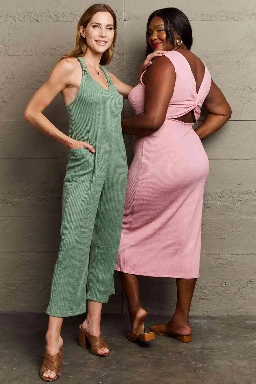 Bona Fide Fashion - Full Size Rib Knit Jumpsuit - Women Fashion - Bona Fide Fashion