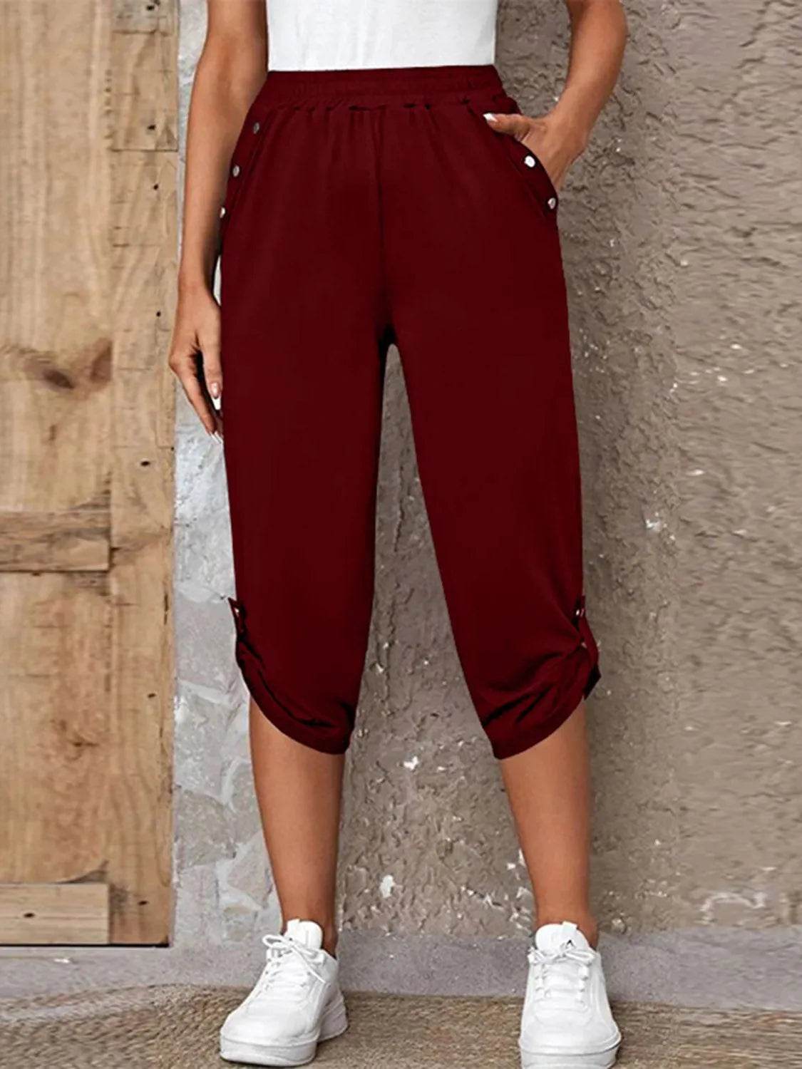 Bona Fide Fashion - Full Size Roll-Tab Capris Pants - Women Fashion - Bona Fide Fashion
