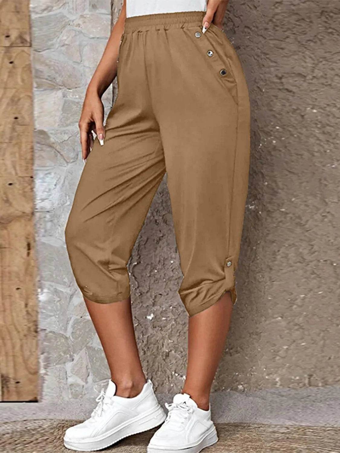 Bona Fide Fashion - Full Size Roll-Tab Capris Pants - Women Fashion - Bona Fide Fashion