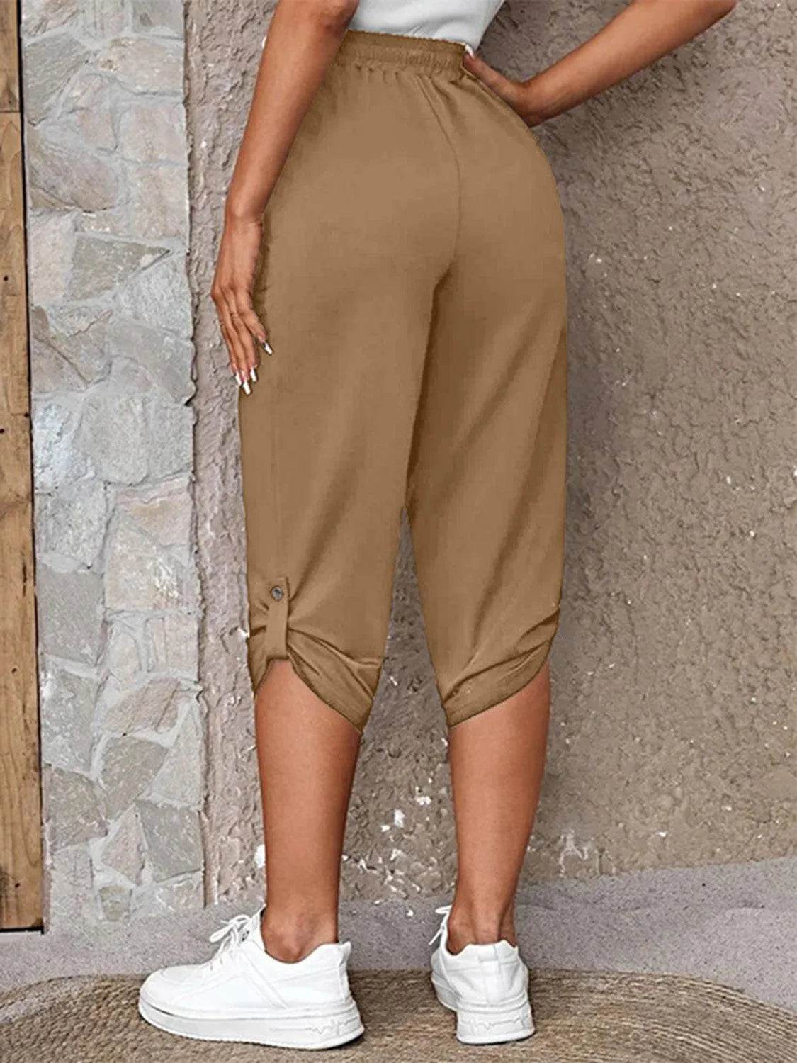 Bona Fide Fashion - Full Size Roll-Tab Capris Pants - Women Fashion - Bona Fide Fashion