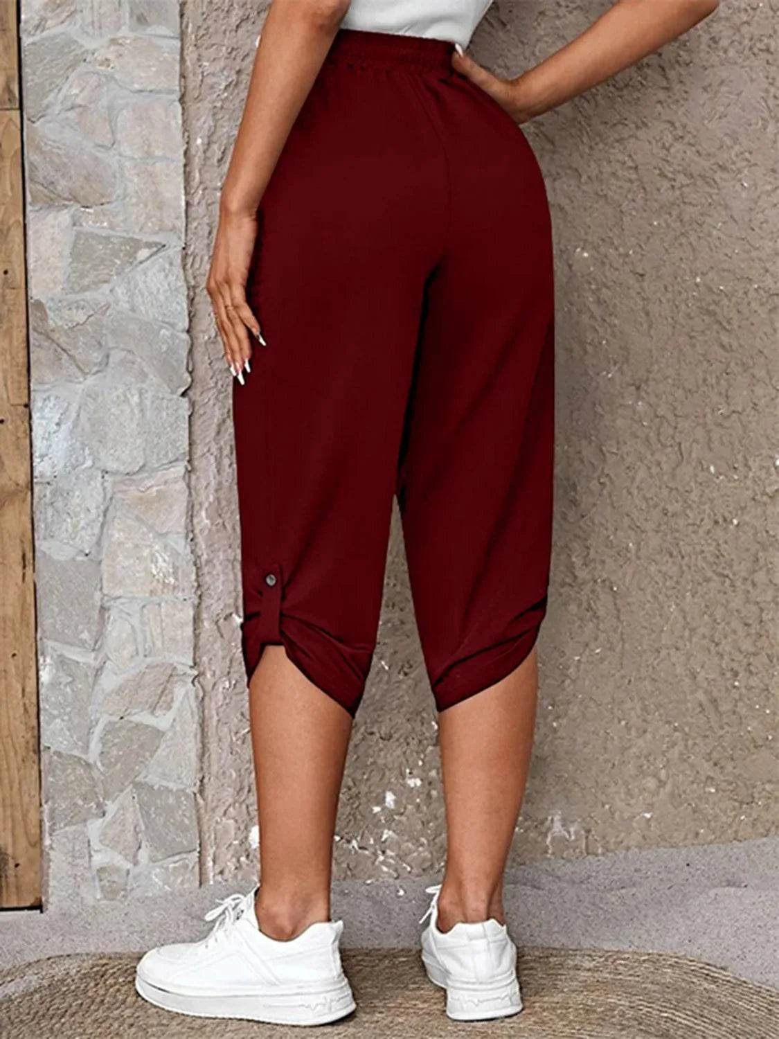 Bona Fide Fashion - Full Size Roll-Tab Capris Pants - Women Fashion - Bona Fide Fashion