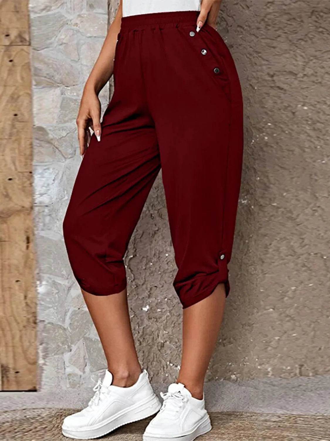 Bona Fide Fashion - Full Size Roll-Tab Capris Pants - Women Fashion - Bona Fide Fashion