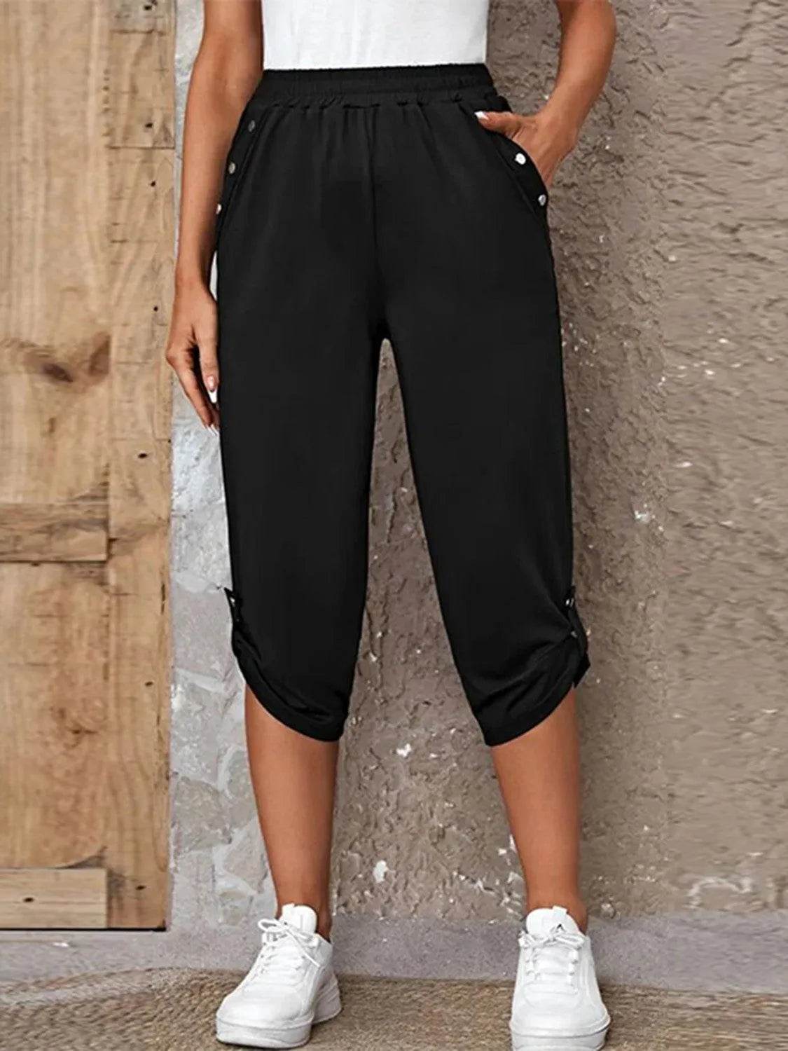 Bona Fide Fashion - Full Size Roll-Tab Capris Pants - Women Fashion - Bona Fide Fashion