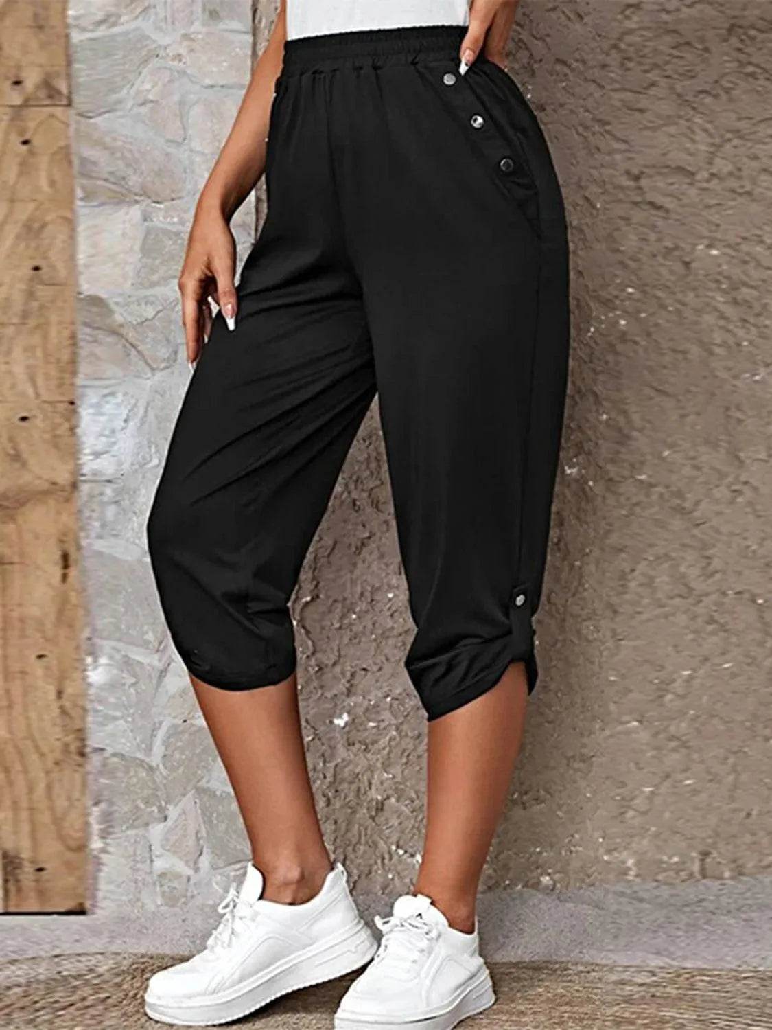 Bona Fide Fashion - Full Size Roll-Tab Capris Pants - Women Fashion - Bona Fide Fashion
