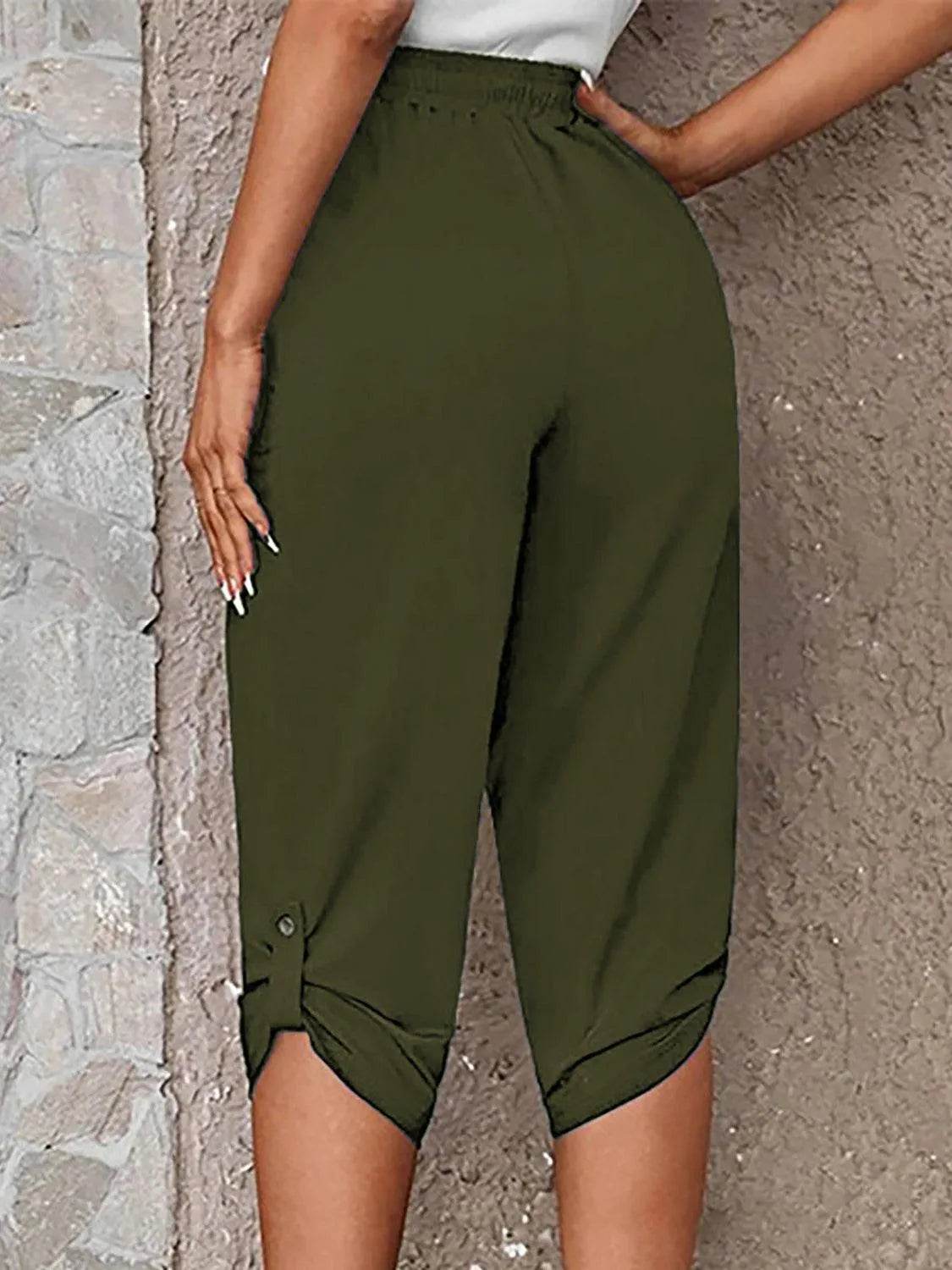 Bona Fide Fashion - Full Size Roll-Tab Capris Pants - Women Fashion - Bona Fide Fashion