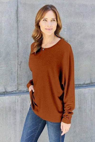 Bona Fide Fashion - Full Size Round Neck Long Sleeve T-Shirt - Women Fashion - Bona Fide Fashion