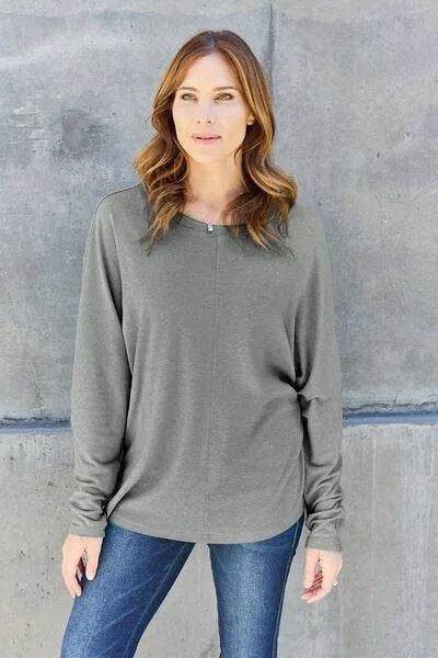 Bona Fide Fashion - Full Size Round Neck Long Sleeve T-Shirt - Women Fashion - Bona Fide Fashion