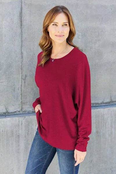 Bona Fide Fashion - Full Size Round Neck Long Sleeve T-Shirt - Women Fashion - Bona Fide Fashion