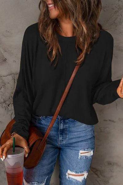 Bona Fide Fashion - Full Size Round Neck Long Sleeve T-Shirt - Women Fashion - Bona Fide Fashion