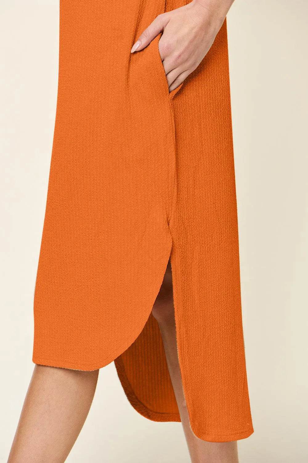 Bona Fide Fashion - Full Size Round Neck Short Sleeve Slit Dress - Women Fashion - Bona Fide Fashion