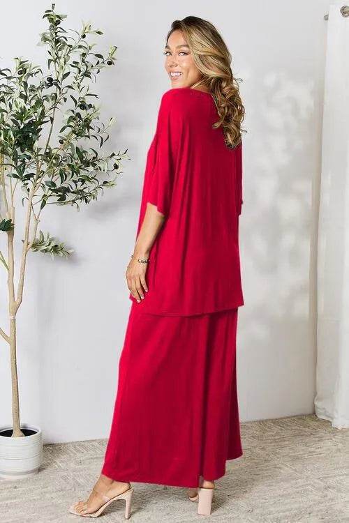 Bona Fide Fashion - Full Size Round Neck Slit Top and Pants Set - Women Fashion - Bona Fide Fashion