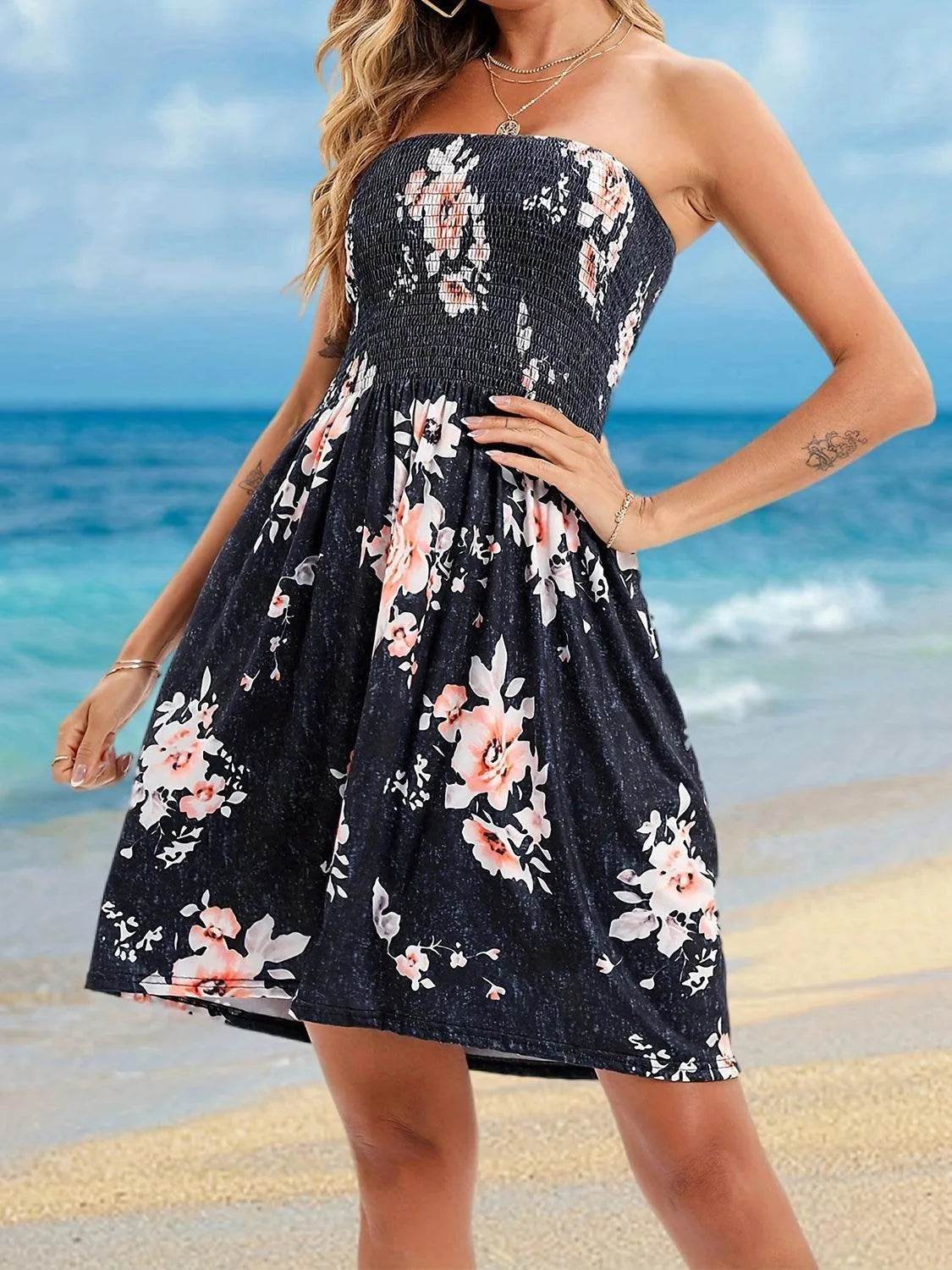 Bona Fide Fashion - Full Size Smocked Printed Tube Mini Dress - Women Fashion - Bona Fide Fashion